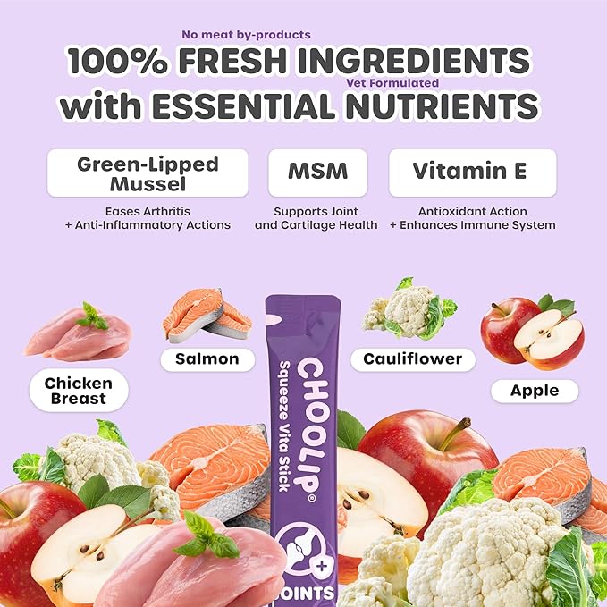 Squeeze Vita Stick Lickable Treats for Dogs & Cats. 7 Joint Support Sticks with Essential multivitamins. Soft and Tasty Paste for All Life Stages, Supporting Joints Health