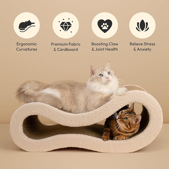 Cloud Lounge Cat Scratching Pad, Reversible Scratch Board with Natural Curves for Freestyle Scratching & Ergonomic Support, Extra Wide Cat Bed for Large Cats, Premium Cardboard & Cozy Fabric