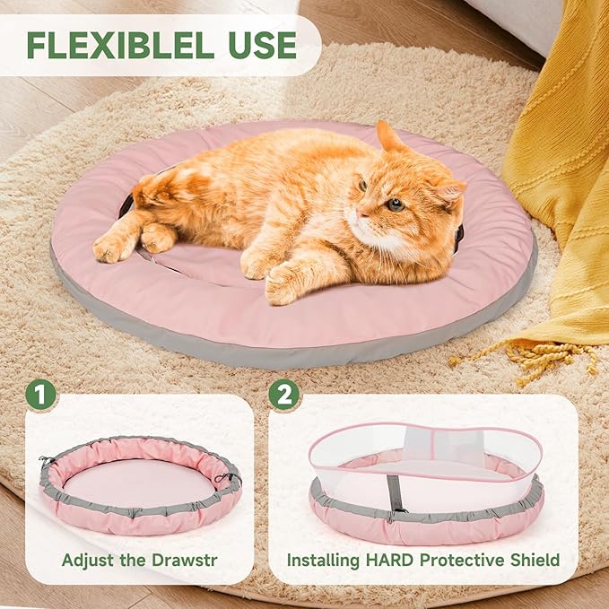 Cat Bed Kitten Bed, Round Donut Pet Bed Gift for Cats, Puppy, Small Dog, Calming Fluffy Cat Couch Sofa with Hard Protective Shieldfor Indoor Outdoor (Pink，21 Inches)