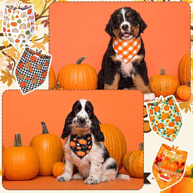 Newwiee 100 Pcs Fall Dog Bandanas Bulk for Large Dogs Thanksgiving Pumpkin Maple Leaf Triangle Bandanas Bibs Adjustable Pet Scarf Holiday Soft Breathable Thanksgiving Day Scarf Accessories for Puppy