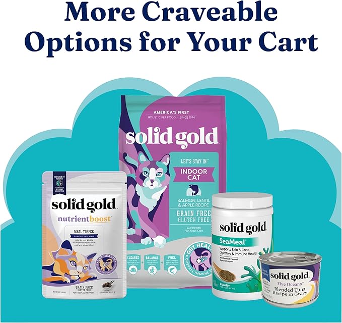 Solid Gold Lickable Cat Treats - Limited Ingredient Tuna SeaMeal™ Squeezable Healthy Cat Treats for Indoor Cats w/Seaweed for Gut & Immune Support - 0.5oz Pack of 30