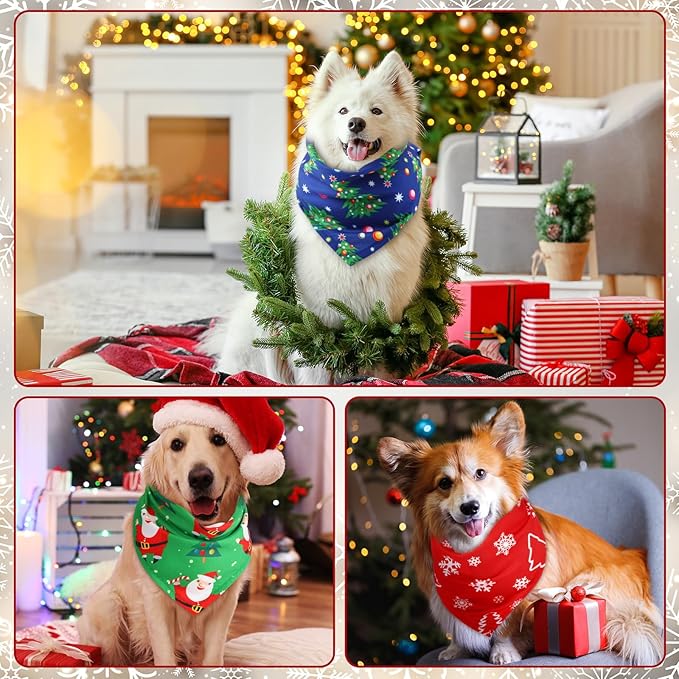 Abbylike 100 Pieces Christmas Dog Bandanas Bulk Xmas Bandanas for Dogs Triangle Kerchief Set Bibs Scarf with Christmas Patterns for Pets Costume Accessories Decoration