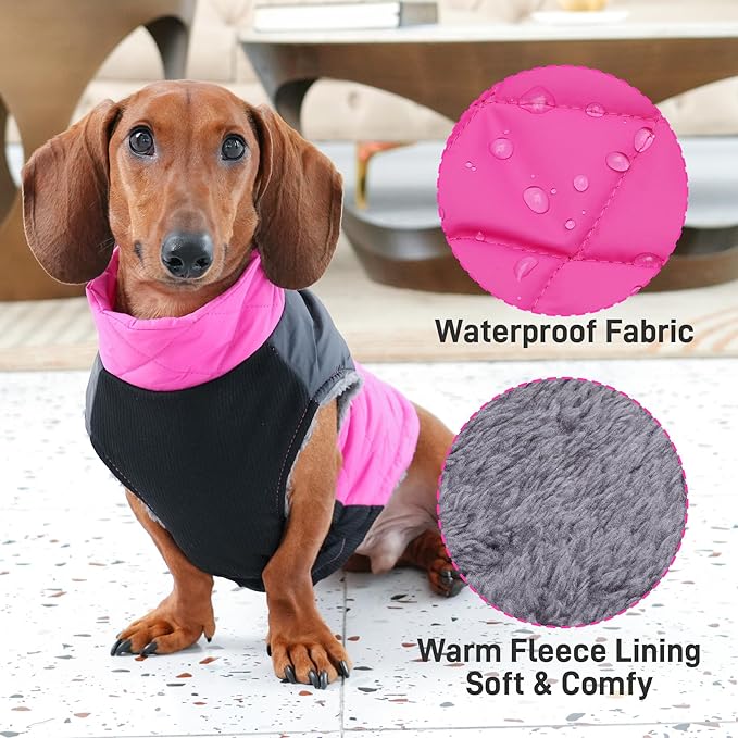 Warm Fleece Dog Coats for Small Dogs,D-Rings Waterproof Puppy Jacket for Cold Winter,Pink S