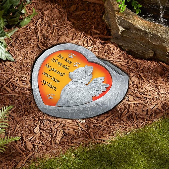 BAYN Cat Pet Memorial Stones Gifts, Solar Heart Shaped Pet Memorial Headstone Grave Markers for Loved Ones Loss of Cat Sympathy Gift Garden Stone Statue