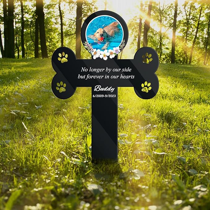 Custom Pet Grave Markers -Dog Grave Markers Outdoor Pet Grave Markers Cat Grave Markers for Cemetery Dog Tombstones for Graves Outdoor Dog Memorial Gifts for Loss of Dog (A-Cross2), Black