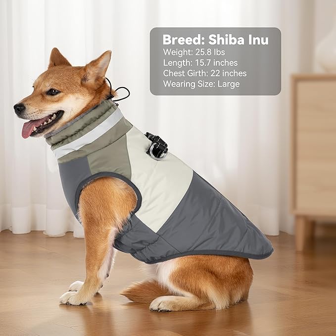 Dog Coats for Large Dogs, Reflective Dog Winter Coat Waterproof Windproof Clothes, Warm Cold Weather Dogs Jacket with Harness Built in Turtleneck Snowsuit, Grey XXX-Large