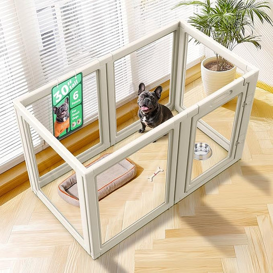 FXW AuraSpace Acrylic Indoor Dog Playpen for Small and Medium Dogs, 30 Inch, 6 Panels, White