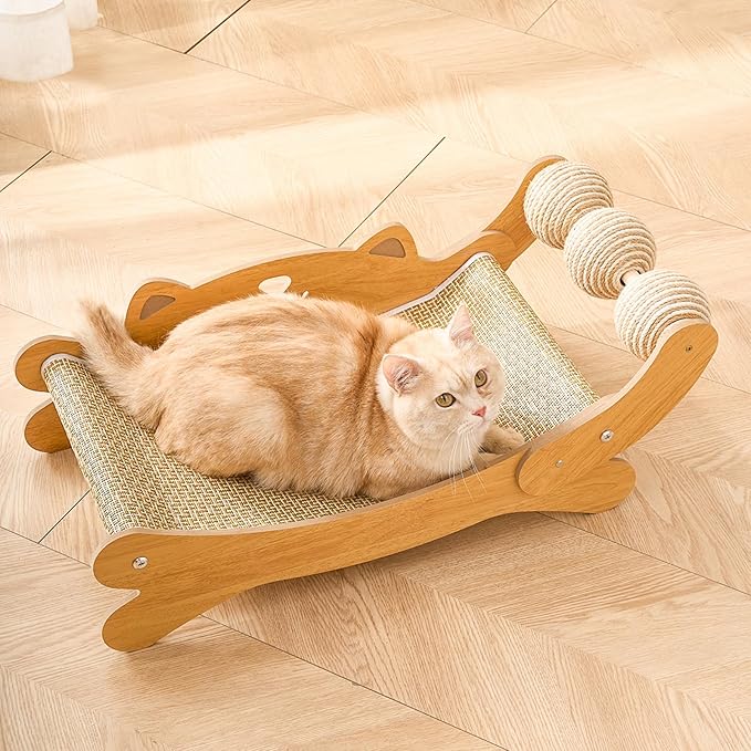 Cat Scratcher,Scratching Post,and Hammocks with Sisal Ball Toys Wooden Cat Beds & Furniture are Sturdy and Durable for All Types of Cats to Play and Relax Indoors
