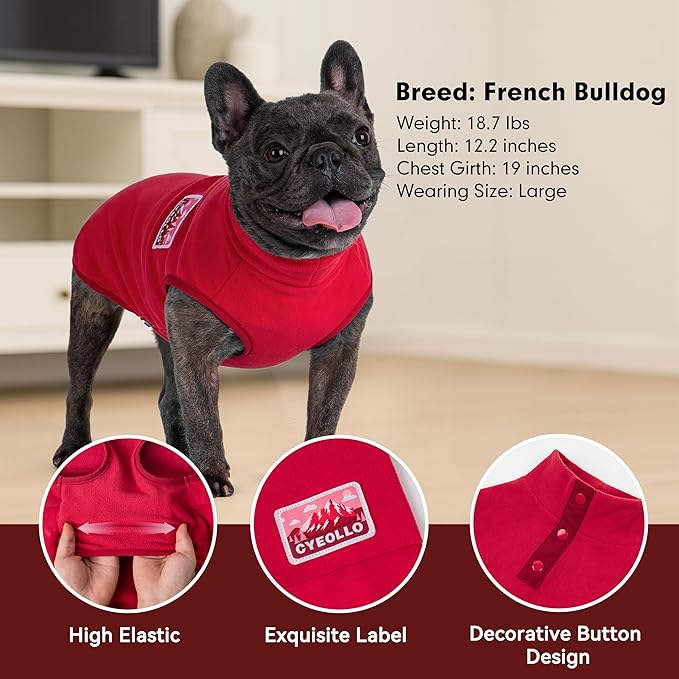 cyeollo Fleece Dog Sweater, Turtleneck Dog Sweatshirt Stretchy Pullover Fleece Vest Warm Winter Fall Clothes for Small Dogs Boy Girl Puppy Pet Apparel, Red S
