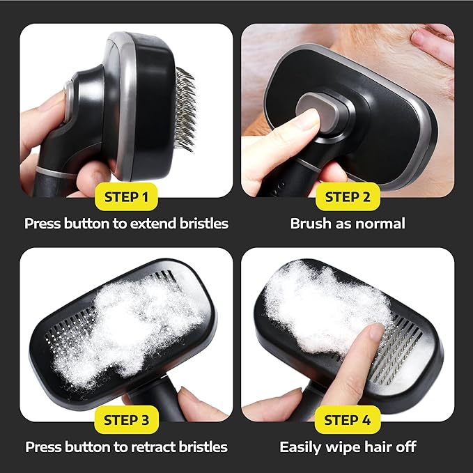 Hertzko Self Cleaning Slicker Brush for Cats & Dogs – Grooming Tool for Shedding Long & Short Hair – Retractable Bristles – Easy-Clean Cat & Dog Deshedding Brush, Painless Detangling - Black