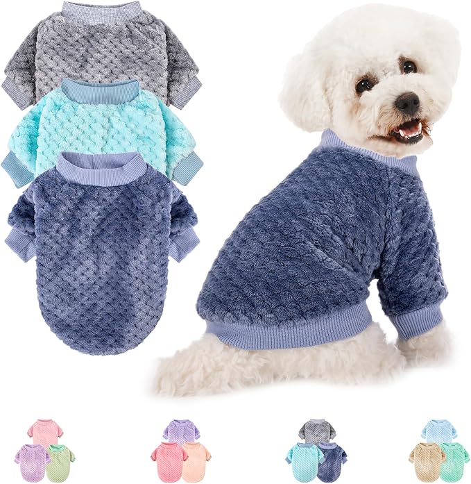 Dog Sweater, 3 Pack Dog Sweaters for Small Medium Dogs or Cat, Warm Soft Flannel Pet Clothes for Dogs Girl or Boy, Dog Shirt Coat Jacket (Large, Grey+Navy+Sky Blue)