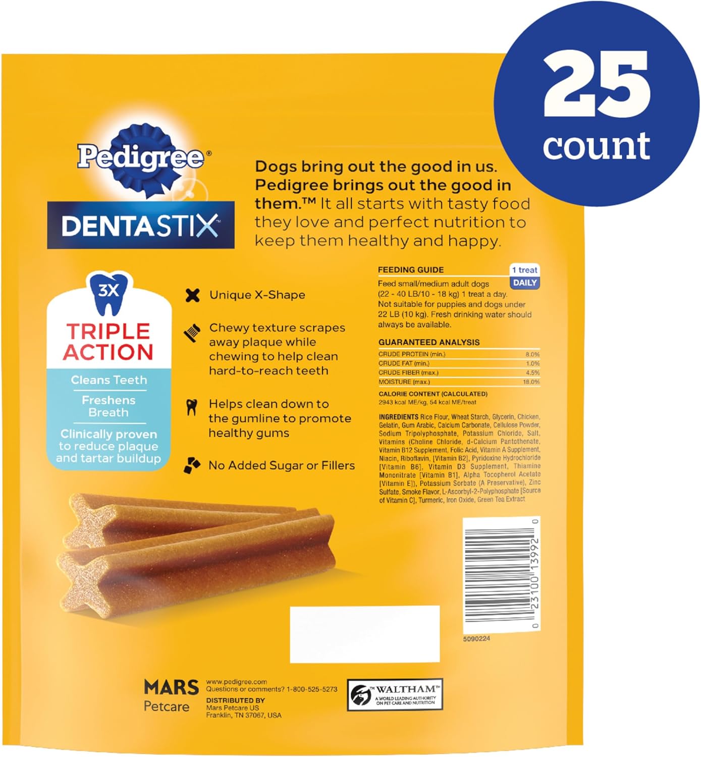 Pedigree Dentastix Small & Medium Breed Dog Treats, Original with Real Chicken, 13.93 oz. Bag (25 Treats)