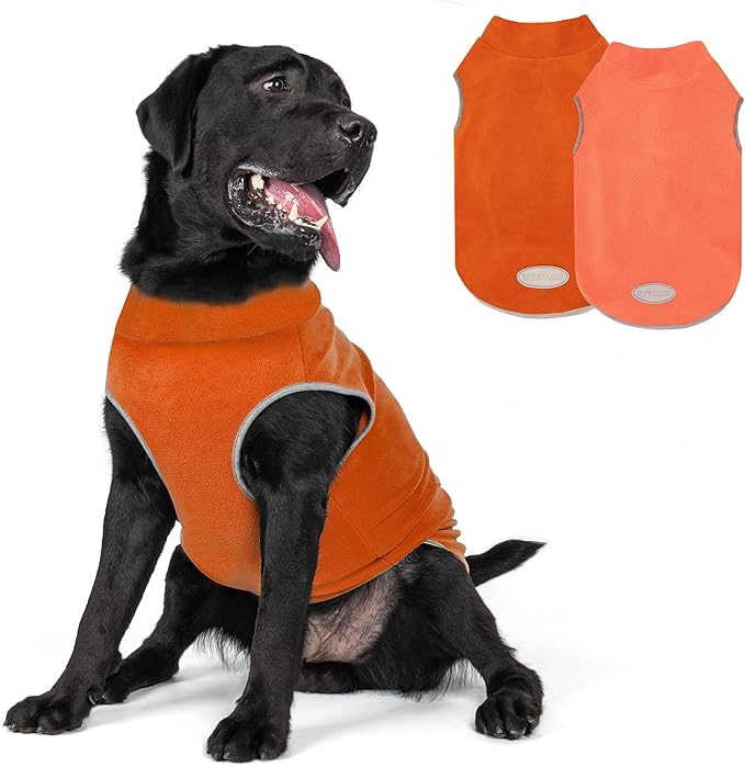 cyeollo 2XL Dog Sweater for Large Dogs Male Female, Reflective Dog Sweatshirt Pullover Jacket Fall Winter Dogs Sweaters Warm Pet Clothes, Orange & Red XXL