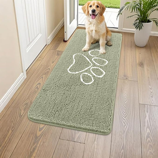 Smiry Dog Door Mat for Muddy Paws, Absorbent Dirt Trapper Non Slip Quick Dry Washable Chenille Mat for Mud Dogs, Entry Rug for Indoor and Outdoor (47x24 Inches, Sage Green)