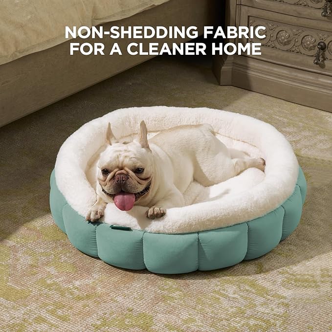 BALANCE Cat Beds for Indoor Cats, Washable Round Dog Bed, Donut Dog Bed with Anti-Slip Bottom for Small Dogs, 28 Inches, Granite Green