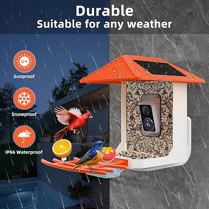 Kurain® Smart Bird Feeder with Camera, 2.4G/5G WiFi, 2.5K Video Birds Feeder with Solar Panel, AI Identify, Live View, Capture Bird Video, Instant Arrival Alerts, Ideal Gift forBirdlover