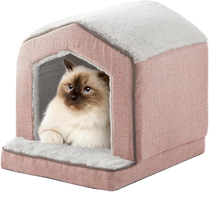 Orthopedic Cat Houses for Indoor Cats,Small Dogs,Super Soft Cat Bed Cave,Condos, Cubes,Cat Hideaway,Covered,Cat Bed for Kitty Small Medium Large Pet (Pink, 18" L x 15" W x 17" Th)