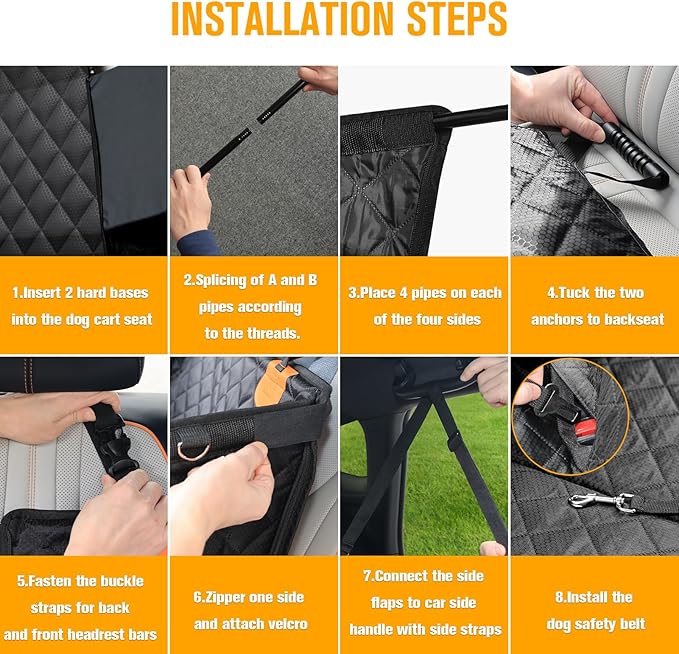 PETICON Large Dog Car Seat, Back Seat Extender for Dogs with 3 Mesh Windows, Waterproof Medium Carseat for Dogs with Hard Bottom, Pet Seat Cover for Cars, Trucks and SUVs (Black)