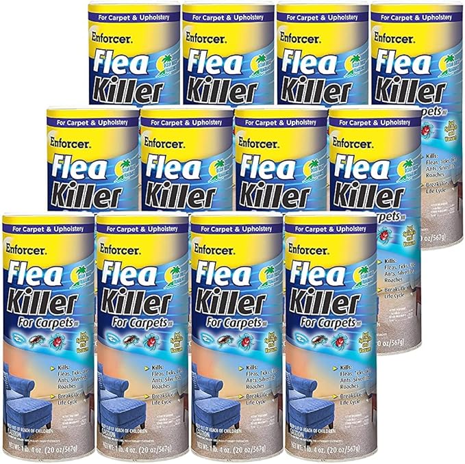 Enforcer Flea Killer for Carpet - Ocean Breeze Fragrance - 20 oz (Case of 12) EFKOB203 - Kills Fleas, Ticks, Lice, Ants, Silverfish, Roaches and More
