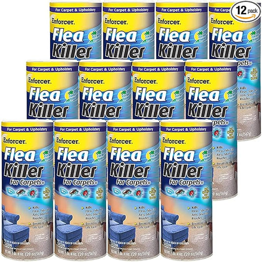 Enforcer Flea Killer for Carpet - Ocean Breeze Fragrance - 20 oz (Case of 12) EFKOB203 - Kills Fleas, Ticks, Lice, Ants, Silverfish, Roaches and More