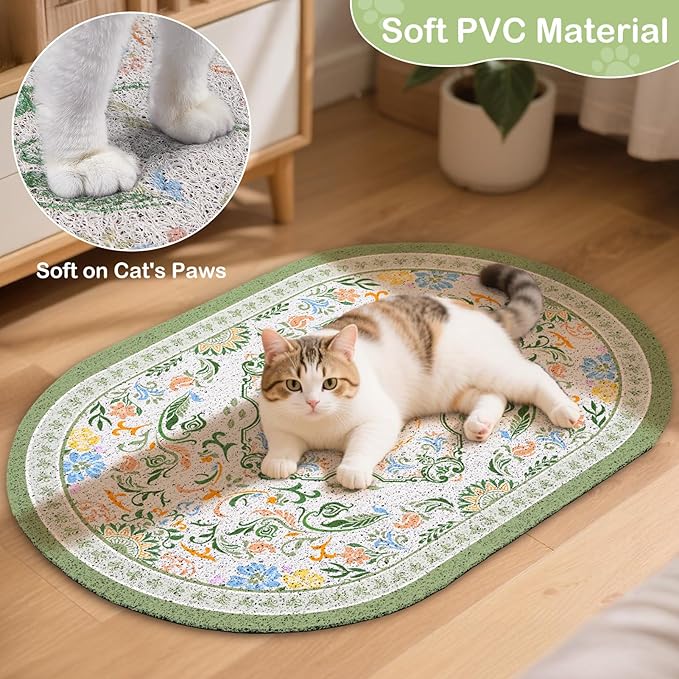 Bienbee Cat Litter Mat, 24" x 15" Litter Box Mat Rug with Non-Slip Bottom,Easy to Clean Cat Supplies Essentials for Indoor Kitty Kitten Floor, Bean-Green M