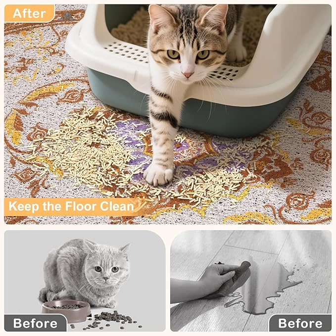 Bienbee Cat Litter Mat, 24" x 15" Litter Box Mat Rug with Non-Slip Bottom, Easy to Clean Cat Supplies Accessories Essentials for Indoor Kitty Kitten Floor, Brown M