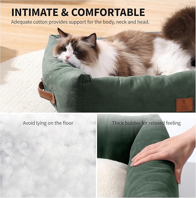 20In Dog Bed for Small Dogs & Cats - Washable Rectangle Cat Kitten Bed for Indoor Pets, Cozy Cute Puppy Bed with Non-Slip Bottom(Green, Small)