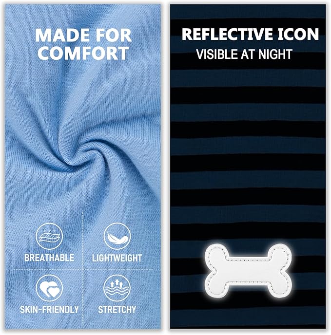 KYEESE 2Pack Dog Shirts Striped T Shirt for Medium Dogs Boy Lightweight Sleeveless Vest Cotton Tank Top Clothes, XX-Large,Dark Blue+Striped