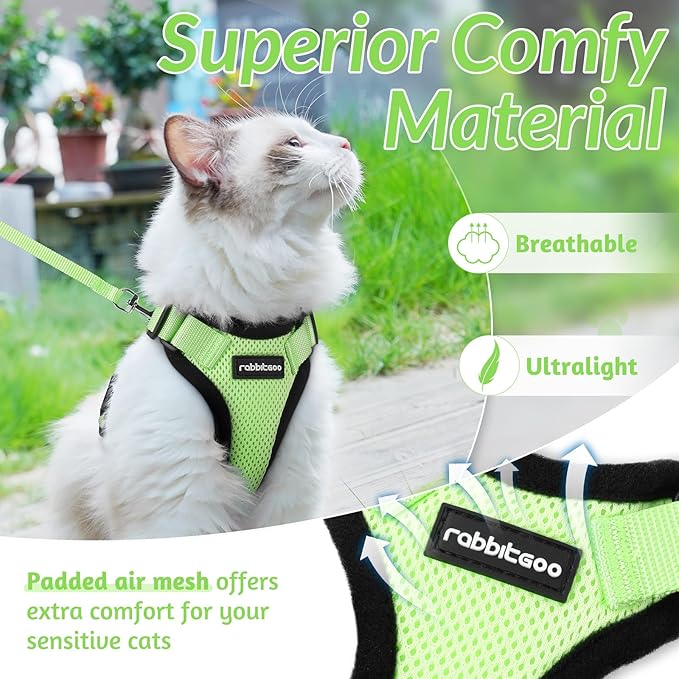 rabbitgoo Cat Harness and Leash for Walking, Escape Proof Soft Adjustable Vest Harnesses for Cats, Easy Control Breathable Reflective Strips Jacket, Light Green, XS