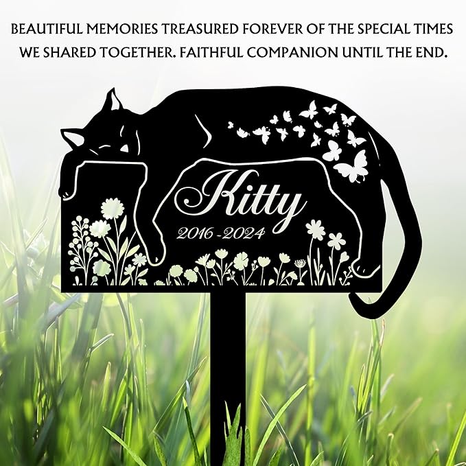 Personalized Cat Grave Marker – Custom Outdoor Pet Memorial Stone with Name and Years, Cat Headstones for Backyard or Pet Cemetery, Pets Grave Markers