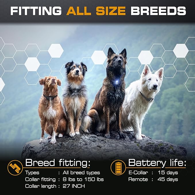 INVIROX Dog Shock Collar [Ultra K9] 124 Training Levels, 4 Powerful Modes with Night-Light and ¾ Mile Range 100% Safe Dog Training Collar for Large Dogs IP67 Waterproof (Double Receiver)