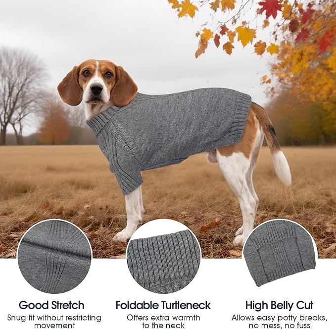 IECOii XL Dog Sweater,Winter Doggy Clothes for Large Dogs Girl Boy,Warm Pullover Soft Dog Sweater Turtleneck,Lightweight & Good Stretch for Active Dogs Like Beagle,Border Collie (Light Grey,XLarge)