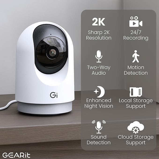 GEARit Smart Camera - Wireless Indoor Security Camera with Audio/Video for Home - Pet/Indoor Security - Ideal Home Monitoring, House Cameras, Dog Camera, No Subscription Needed