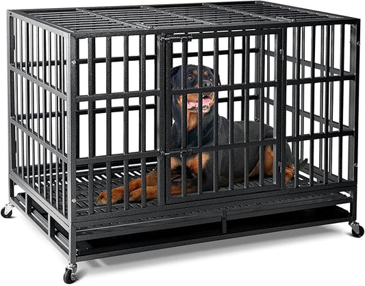 Oranland 48 inch Heavy Duty Indestructible Dog Crate,2025 New Upgraded Reinforced Baseplate for Large Dogs,XL Dog Crate for High Anxiety Dogs/Max Load Capacity 250lbs/Double Door with Wheels