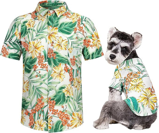 Hawaii Dog Shirt, Pet Summer T-Shirts Dog Style Floral Breathable Cool Clothes Hawaiian Shirts for Small Dogs and Cats Owner and Pet Shirts are Sold Separately