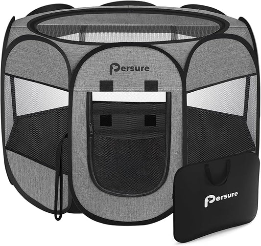 Dog Cat Playpen Indoor Outdoor for Puppy Pet Dog Cat Recovery After Surgery, Dogs Tent Crates Cage Indoor/Outdoor, Portable Pop Up Dog Kennel with Carrying Case for Travel (Premium Grey, Small)