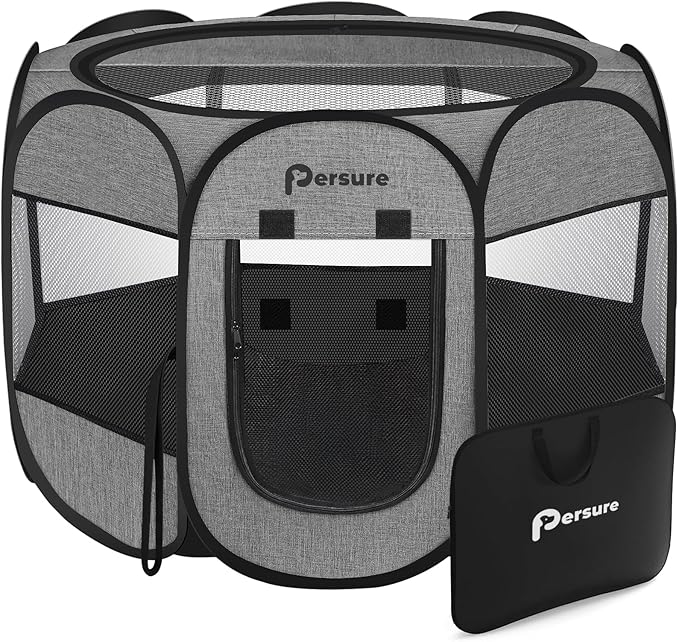 Dog Cat Playpen Indoor Outdoor for Puppy Pet Dogs Cat Recovery After Surgery, Dog Tent Crates Cage Indoor/Outdoor, Portable Pop Up Dog Kennel with Carrying Case for Travel (Premium Grey, Large)