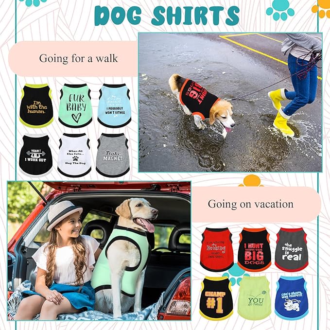 12 Pieces Dog Shirts Pet Printed Clothes with Funny Letters Summer Pet T Shirts Cool Puppy Vest Breathable Dog Outfit Soft Cat Sweatshirt for Chihuahuas Cats Accessories, 12 Styles(X-Large)