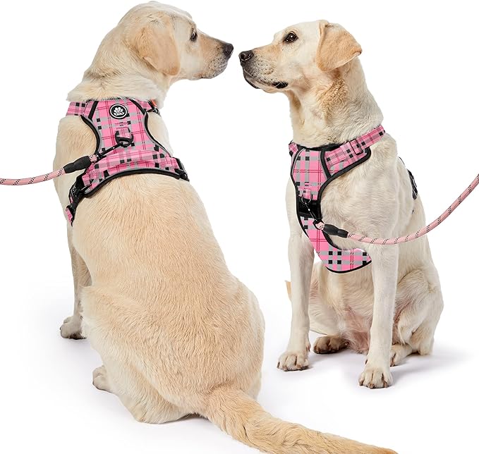 NESTROAD No Pull Dog Harness with Leash, Reflective No Choke Pet Vest Harness,Adjustable Soft Padded Dog Harness with Easy Control Handle for Medium Dogs(Checkered Pink,Medium)