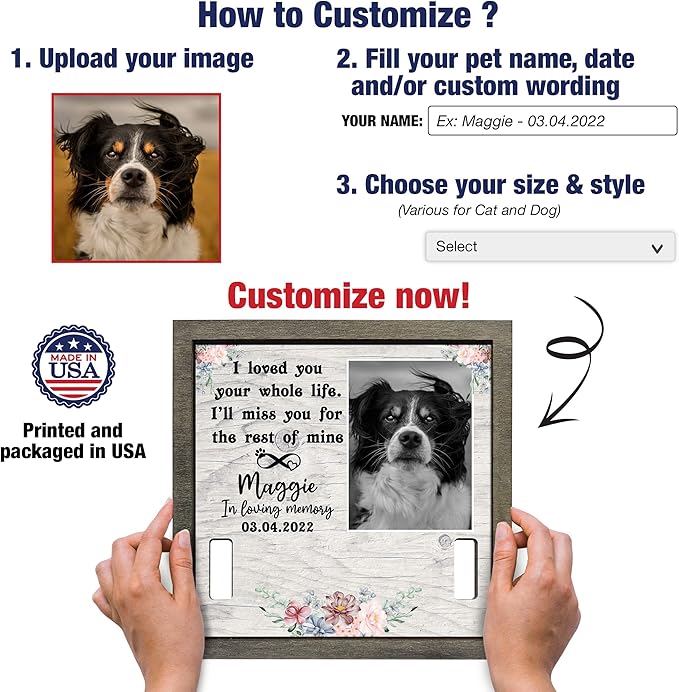 Customized Pet Keepsake Frame Dead Pet Xmas Memorial Dog Remembrance Frame with Pictures and Sentimental Quotes for Cats Dogs Lovers on Christmas Plaque Birthday Gifts for Friends Family Decor