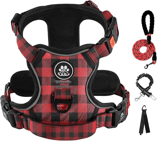 IVY&LANE No Pull Dog Harness with Leash Set, Reflective No Choke Pet Vest,Adjustable Oxford Dog Vest Harness with Easy Control Handle for Large Dogs (Checkered Red,XL)