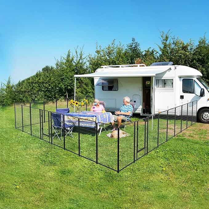 Dog Playpen Outdoor Extra Wide 24 Piece Panels Heavy Duty Dog Fence 50" Height Anti-Rust with Doors Portable for RV Camping Yard, Total 63FT, 316 Sq.ft, Snowy Black