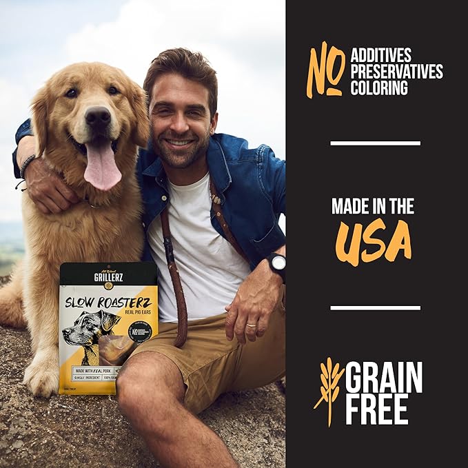 Grillerz Real Pig Ears, 12 Count, Single Ingredient, All Natural Pig Ears for Dogs, Dog Chew for Healthy Teeth, High Protein, Easily Digestible, for Adult Life Stages