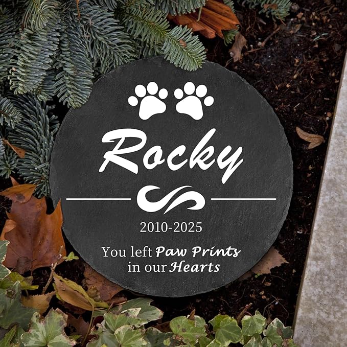 Ships Next Day Personalized Pet Memorial Stone for Loss of Dog Cat, Custom Photo Name Memory Headstone Garden Grave Marker Bereavement Sympathy Gift