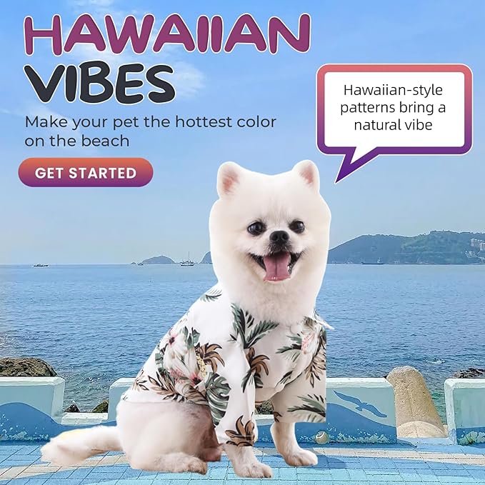 Hawaii Dog Shirt, Pet Summer T-Shirts Dog Style Floral Breathable Cool Clothes Hawaiian Shirts for Small Dogs and Cats Owner and Pet Shirts are Sold Separately