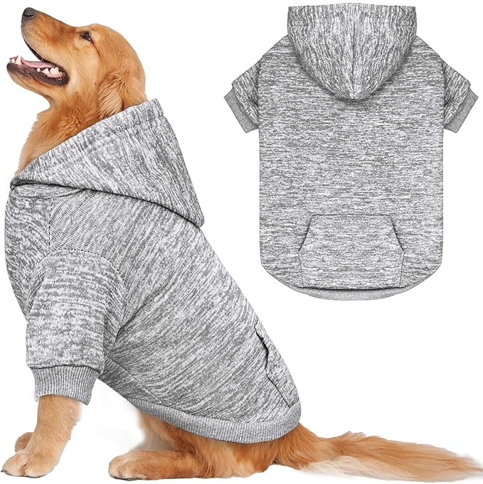 Dog Sweaters for Large Dogs Hoodie Fleece Dog Sweater Soft Clothes Sweatshirt with Pocket Hoodie for Large Dogs(Grey&XXL)