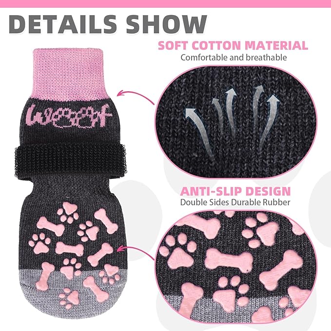KOOLTAIL Dog Socks for Hot/Cold Pavement to Prevent Licking Paws,Dog Boots&Paw Protector for Hardwood Floors Anti Slip,Traction Control No Twist Grip Booties for Small Medium Large Senior Dogs SM