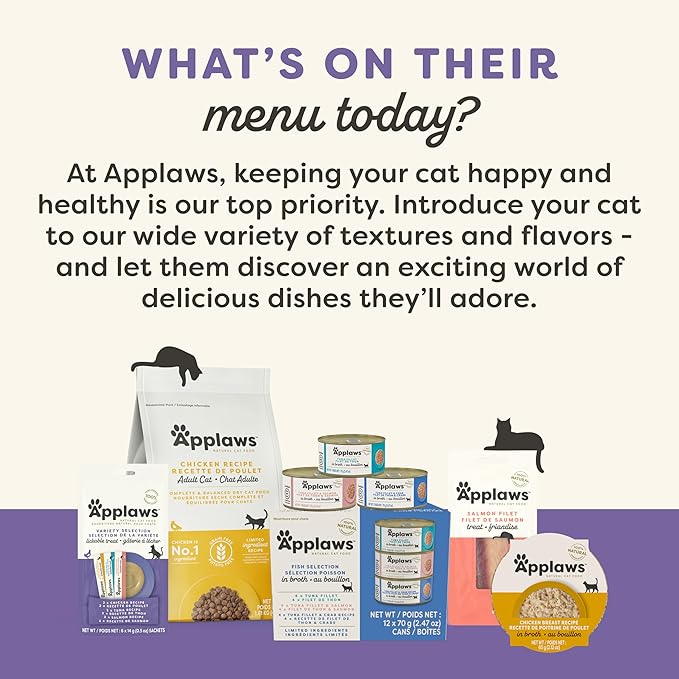 Applaws Natural Wet Cat Food in Broth, Limited and Natural Ingredients, High Protein with No Artificial Additives, Variety Pack in Broth (12 x 5.5oz Cans)