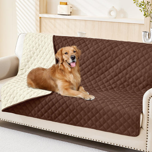 Smiry Waterproof Dog Bed Cover Pet Blanket, Soft Washable Dog Blanket for Furniture Bed Couch Sofa Reversible, Checkered (68"x82", Brown/Beige)