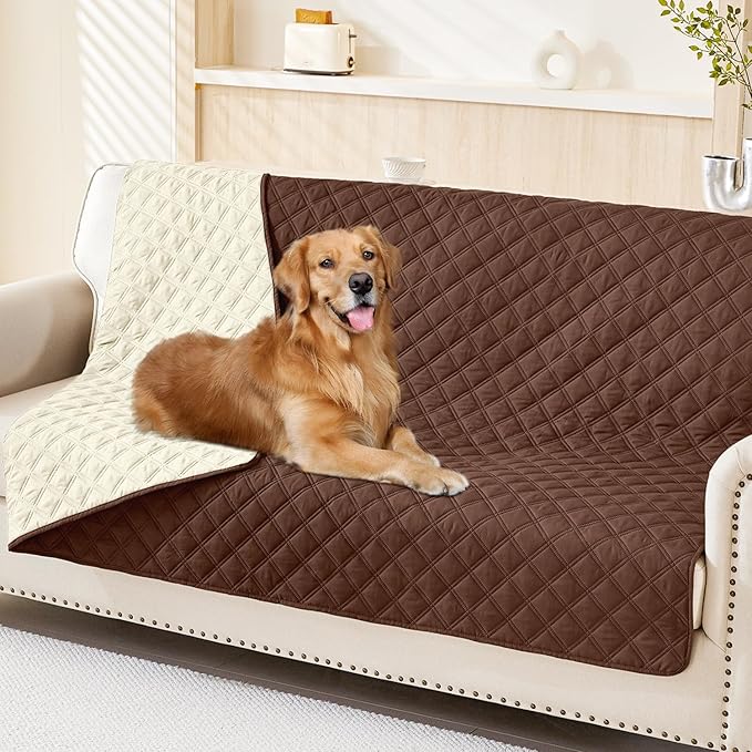 Smiry Waterproof Dog Bed Cover Pet Blanket, Soft Washable Dog Blanket for Furniture Bed Couch Sofa Reversible, Checkered (52"x82", Brown/Beige)